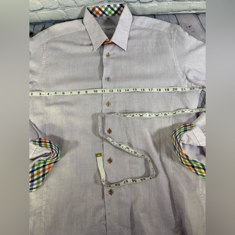 Jared Lang Lilac Luxury Classic Cotton Linen Flip Cuff Button Up Shirt L - Picture 9 of 10